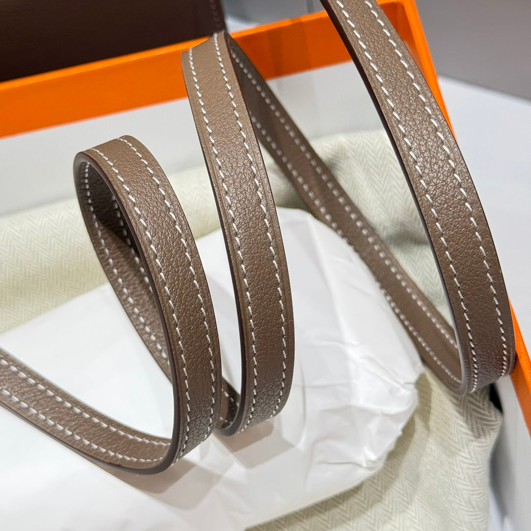 HM ROULIS 18 MINI BAG IN DARK BROWN CALFSKIN SILVER-TONE HARDWARE