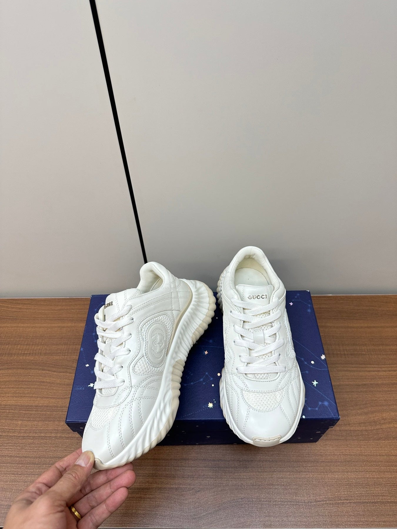 GG Ripple Leather Sneakers White