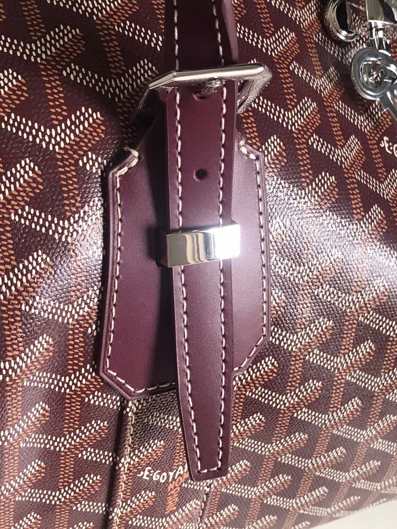 BOSTON 50 BAG IN WINE RED GOYARDINE CANVAS AND CALFSKIN TRIM