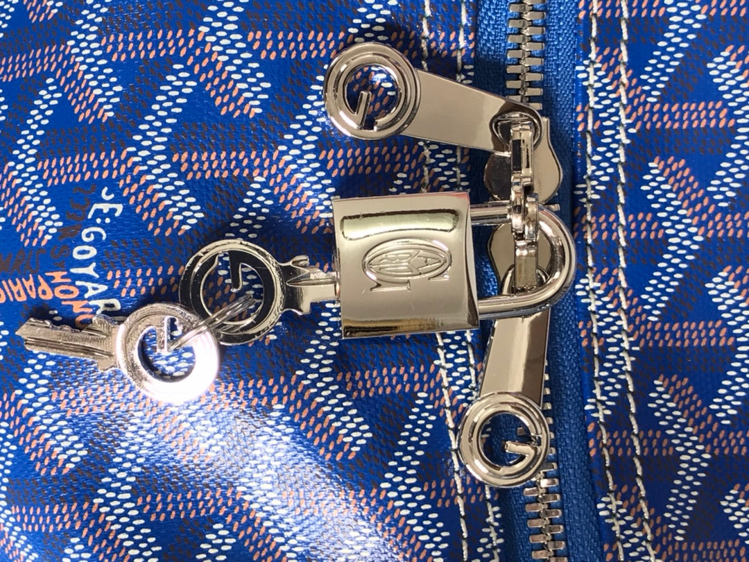 BOSTON 50 BAG IN SAPPHIRE BLUE GOYARDINE CANVAS AND CALFSKIN TRIM