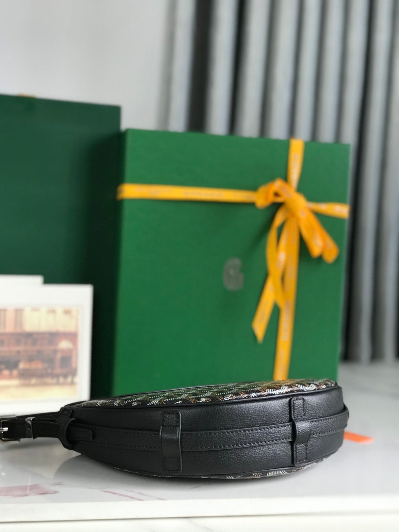 HIRONDELLE BAG 25 IN BLACK LAMBSKIN AND GOYARDINE CANVAS