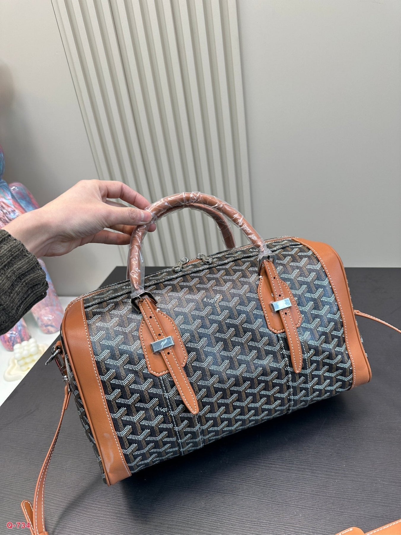 SAC HARDY PM BAG 35 IN BLACK GOYARDINE CANVAS AND TAN CALFSKIN