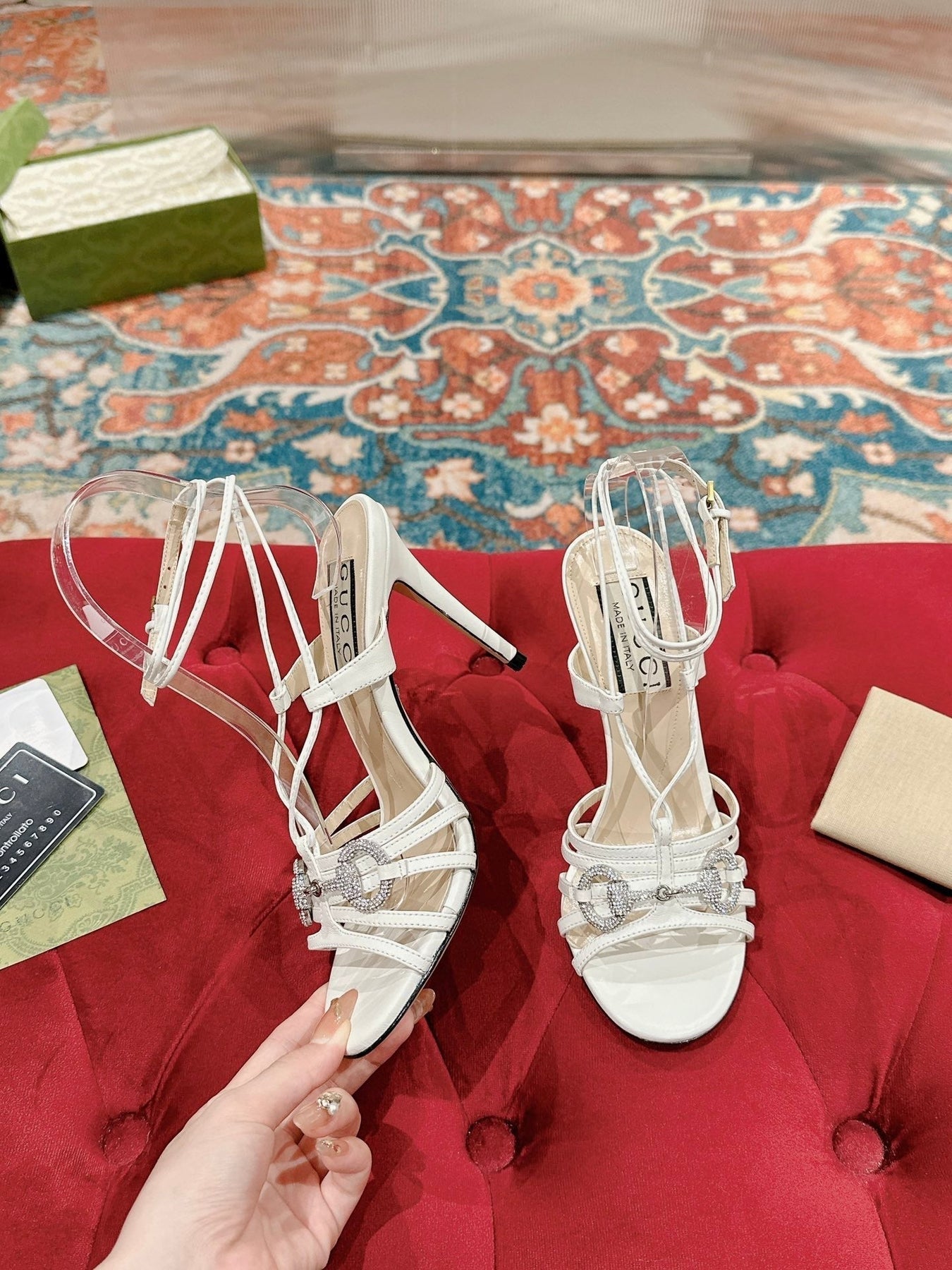 GG CRYSTAL HORSEBIT SANDAL WHITE LAMBSKIN