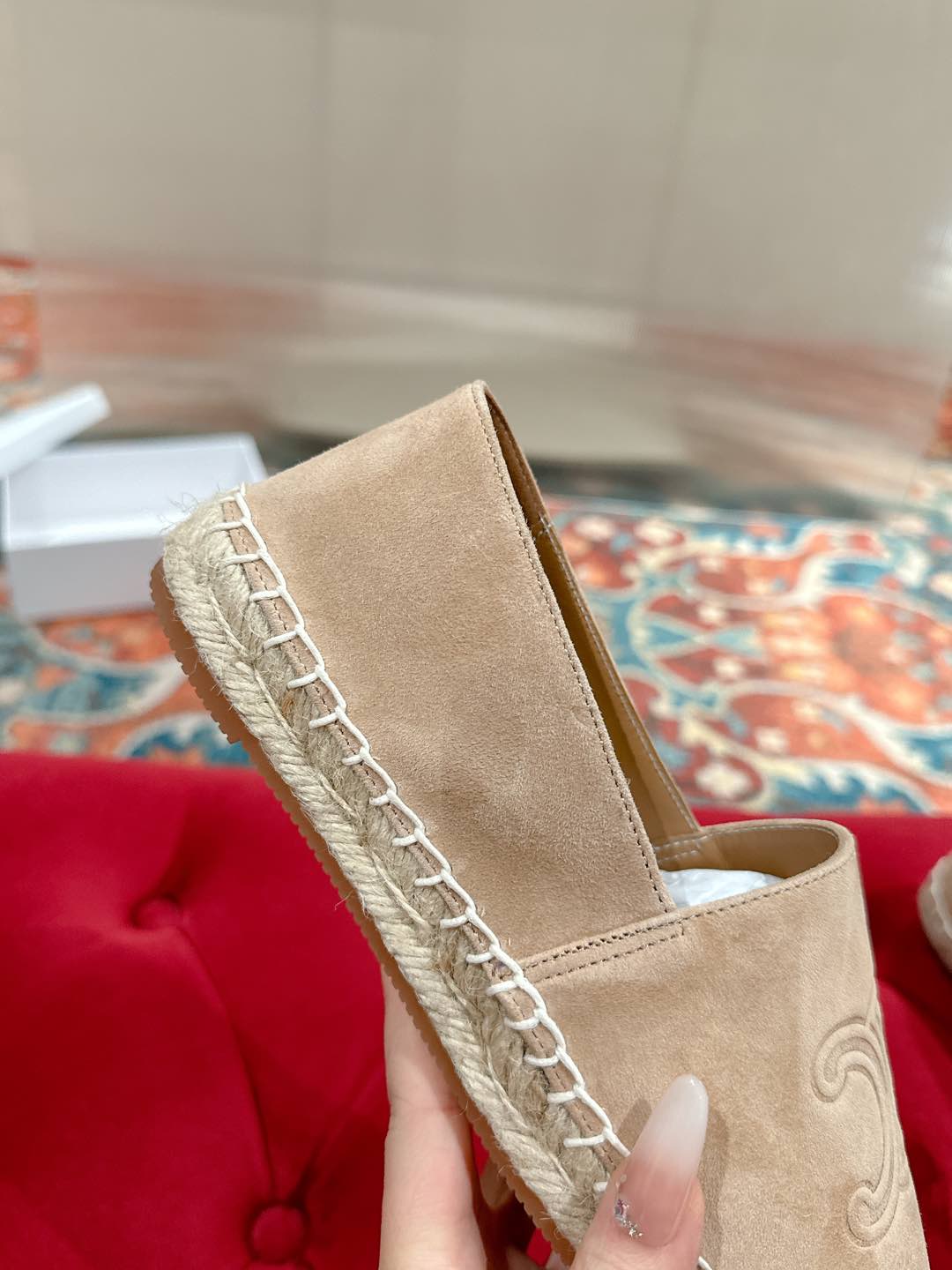 ESPADRILLES BEIGE SUEDE EMBOSSED LOGO