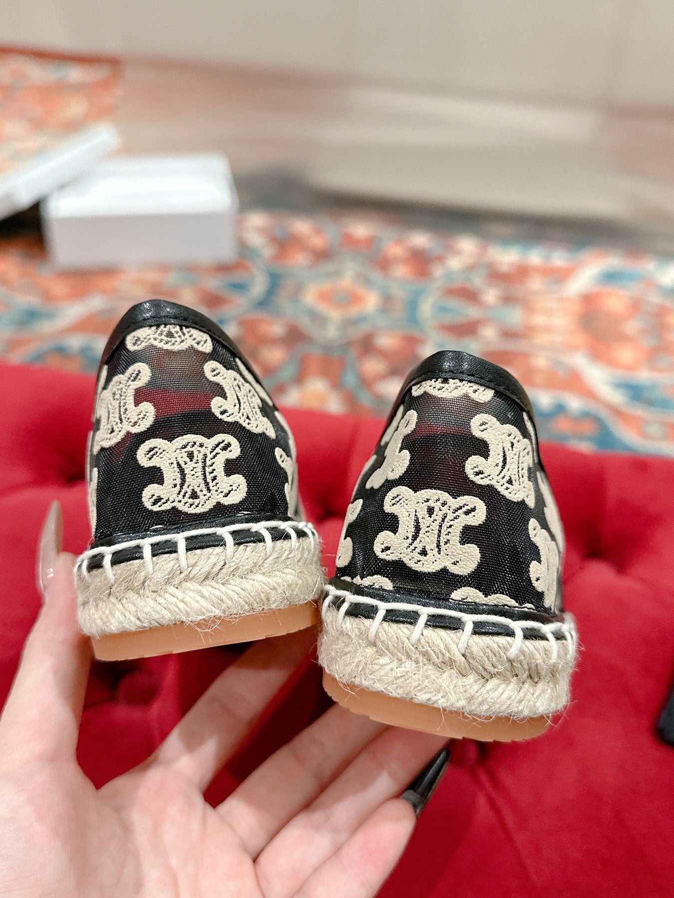 ESPADRILLES IN BLACK MIX BEIGE MESH