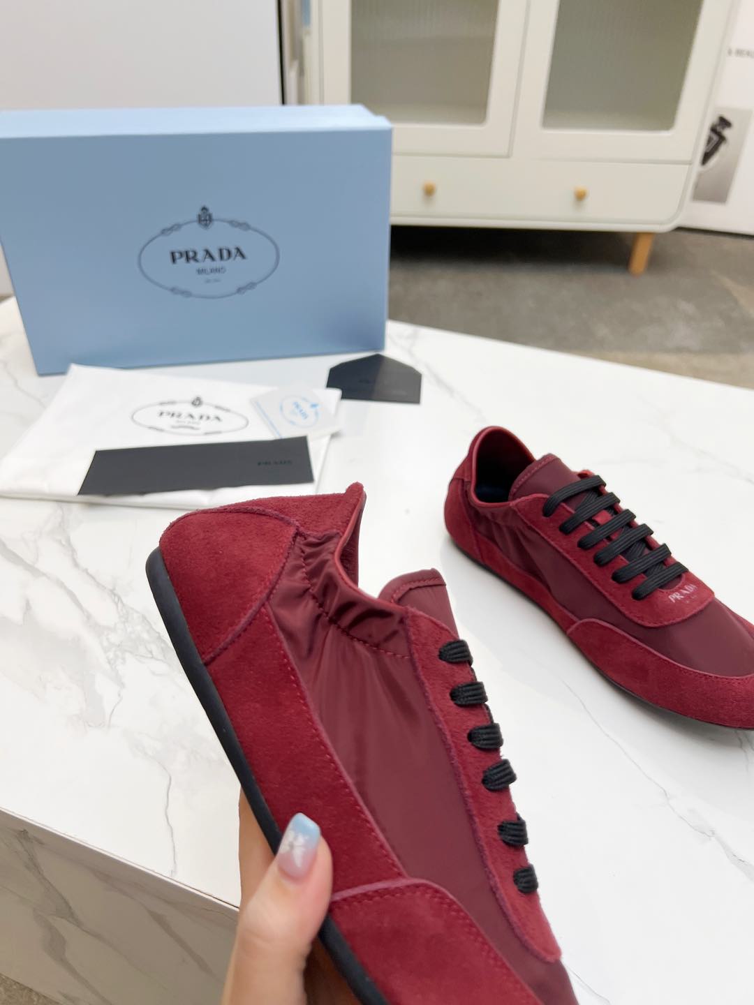 COLLAPSE SNEAKERS IN BURGUNDY RED SUEDE AND NYLON