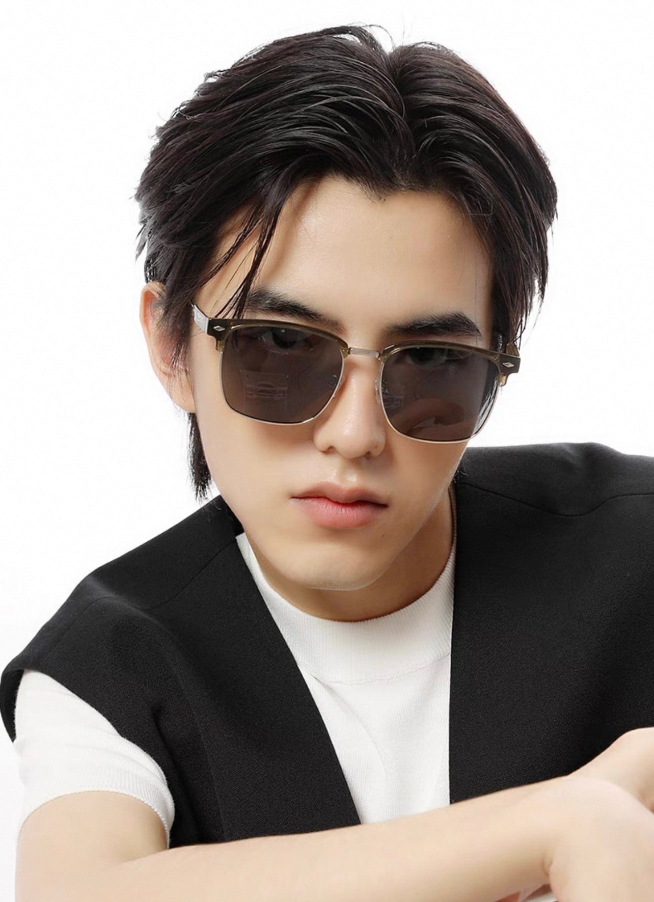 RECTANGULAR FRAME SUNGLASSES G7637 IN METAL AND ACETATE