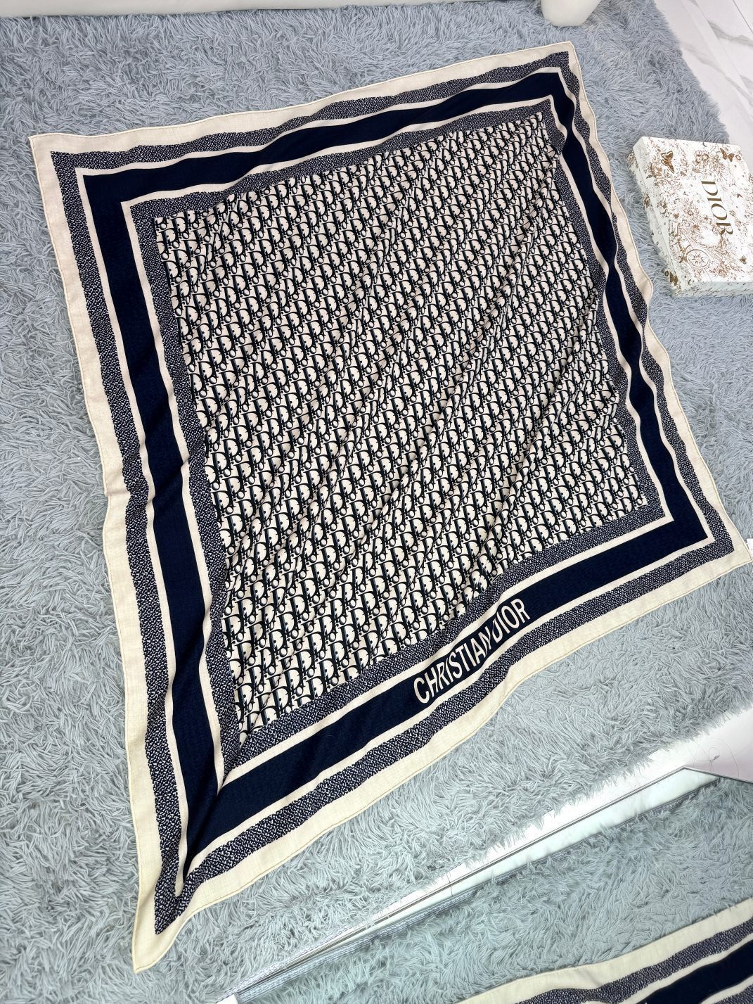 MONOGRAM SQUARE SCARF 140 CM IN BLACK MIX WHITE CASHMERE AND SILK 413742