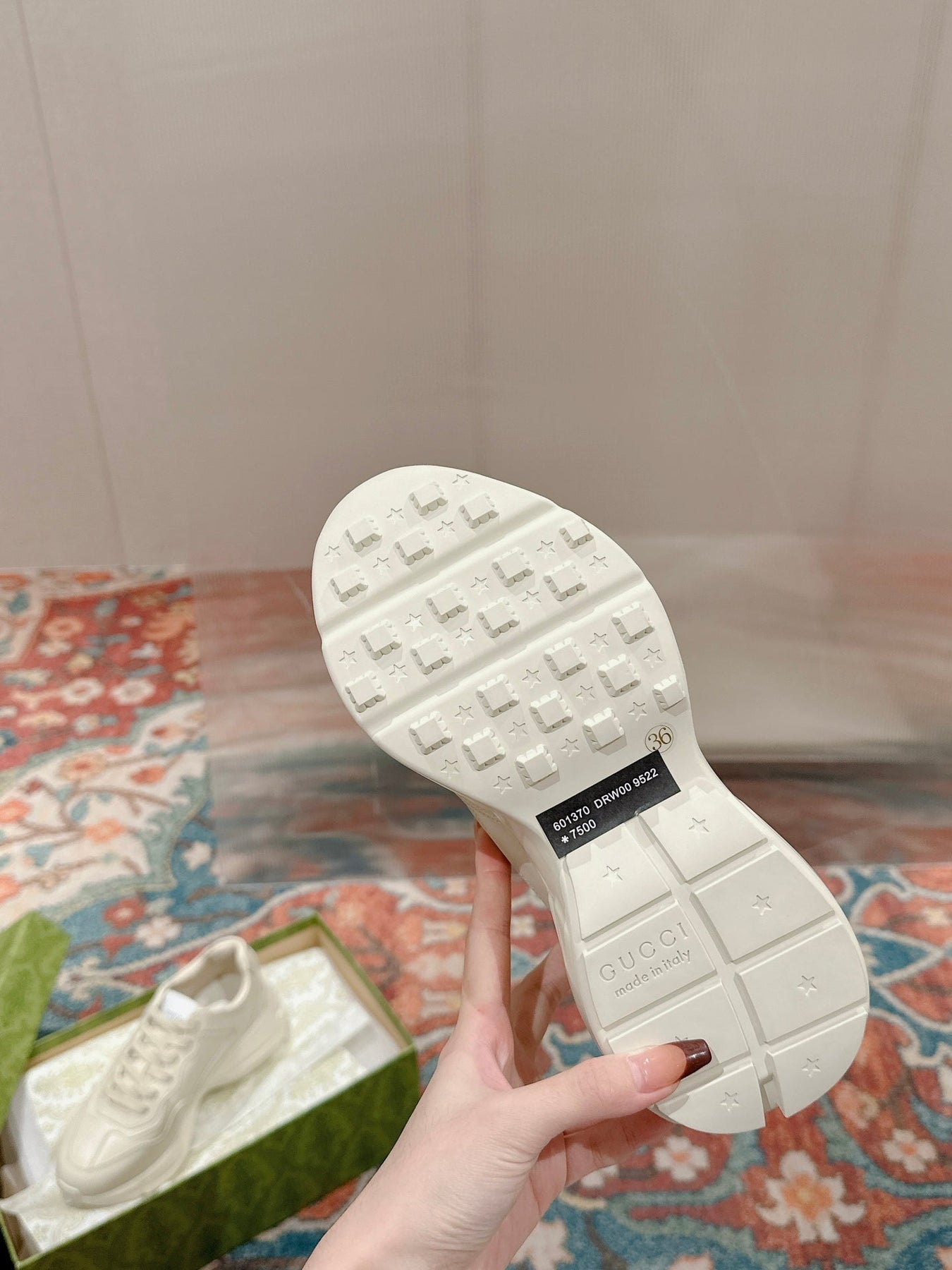 GG RHYTON LOGO TRAINER WHITE CALFSKIN