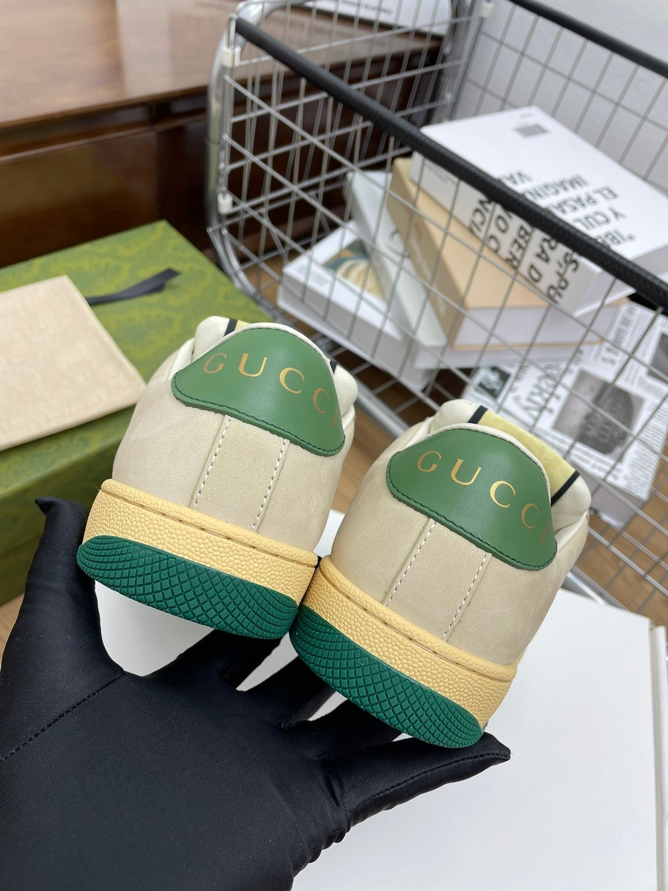 GG SNEAKER WITH DIAMOND IN IVORY SUEDE AND CANVAS