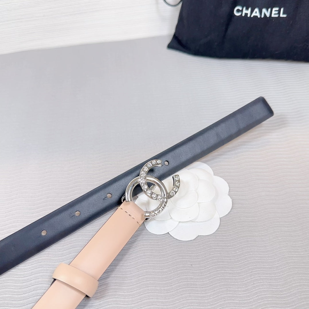 CC BELT 20 MM IN DESERT SAND SMOOTH CALFSKIN SILVER HARDWARE ATTACH RHINSTONE