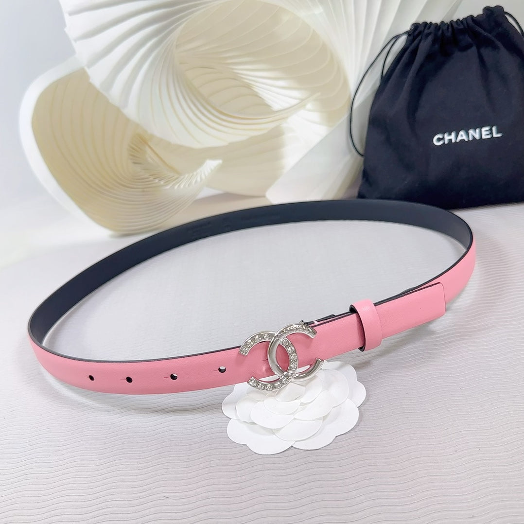 CC BELT 20 MM IN TAFFY PINK SMOOTH CALFSKIN SILVER HARDWARE ATTACH RHINSTONE