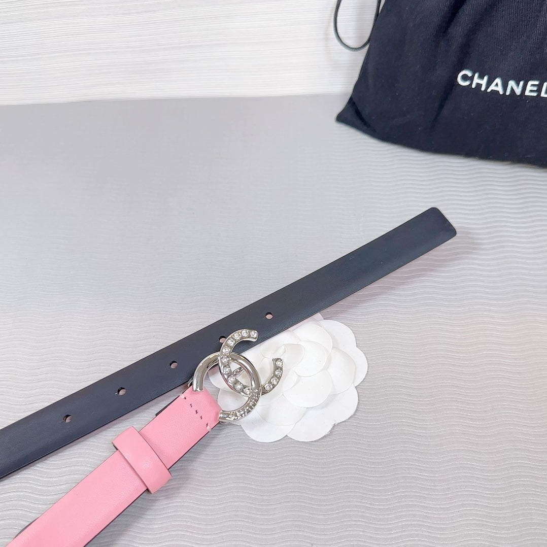 CC BELT 20 MM IN TAFFY PINK SMOOTH CALFSKIN SILVER HARDWARE ATTACH RHINSTONE