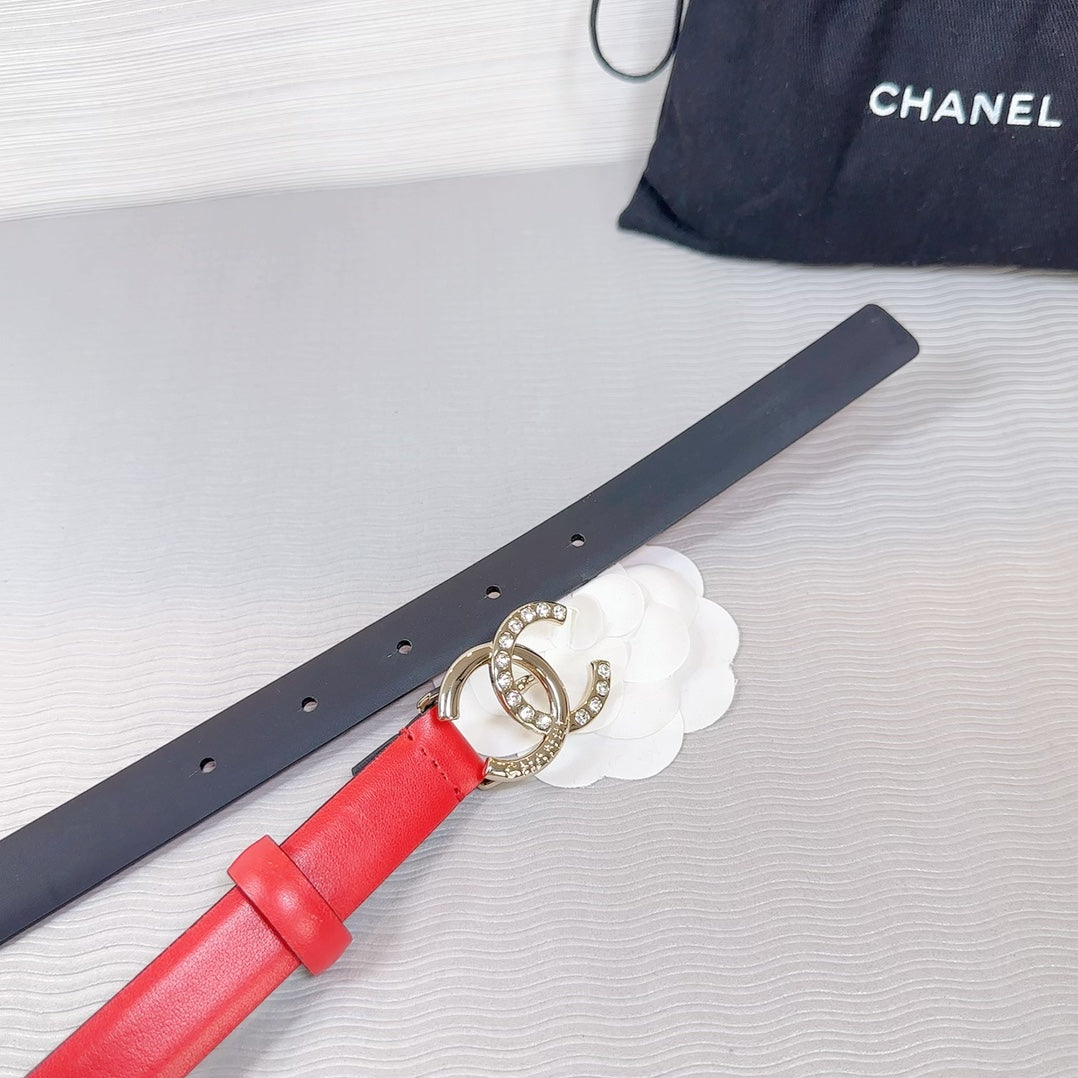 CC BELT 20 MM IN CRIMSON RED SMOOTH CALFSKIN GOLD HARDWARE ATTACH RHINSTONE