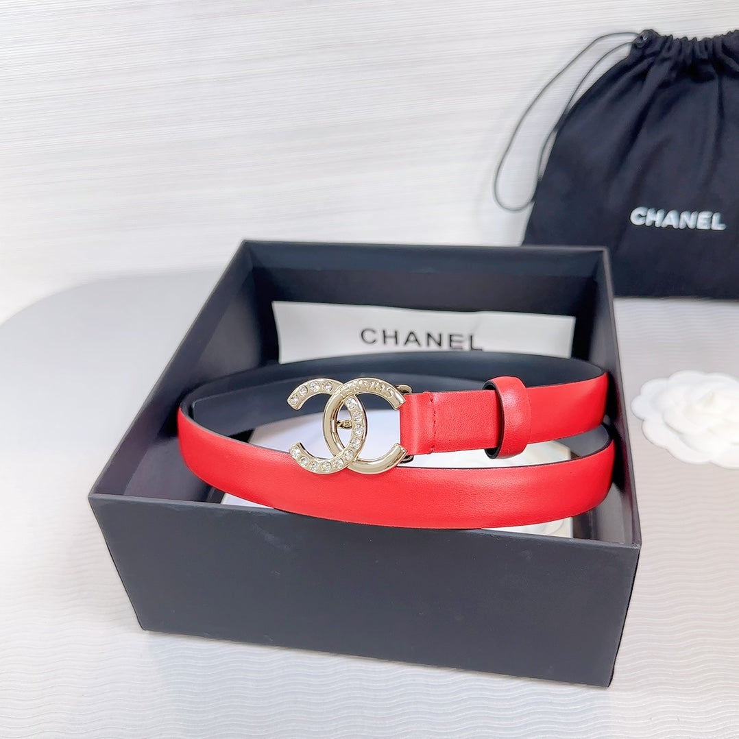 CC BELT 20 MM IN CRIMSON RED SMOOTH CALFSKIN GOLD HARDWARE ATTACH RHINSTONE