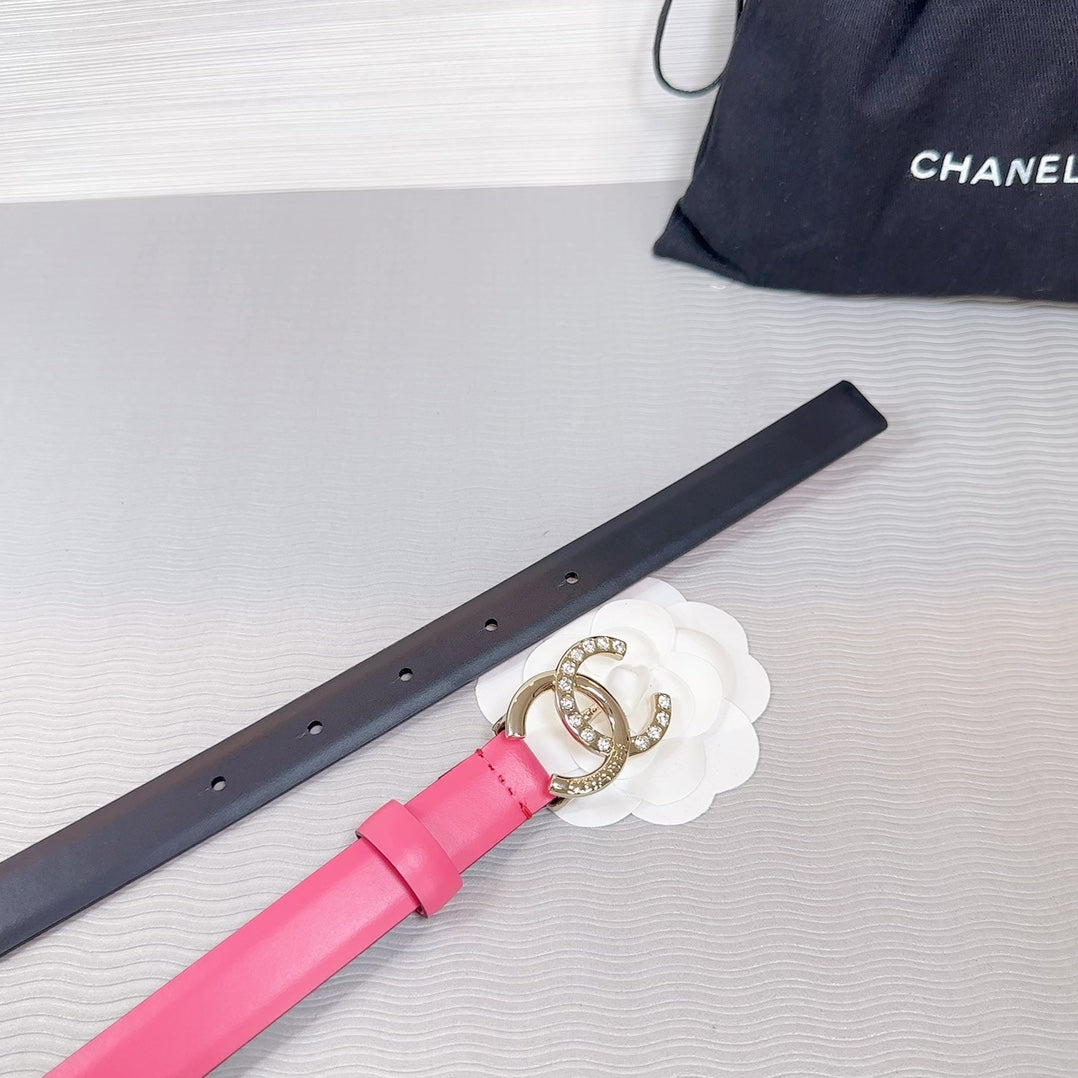 CC BELT 20 MM IN DEEP PINK SMOOTH CALFSKIN GOLD HARDWARE ATTACH RHINSTONE