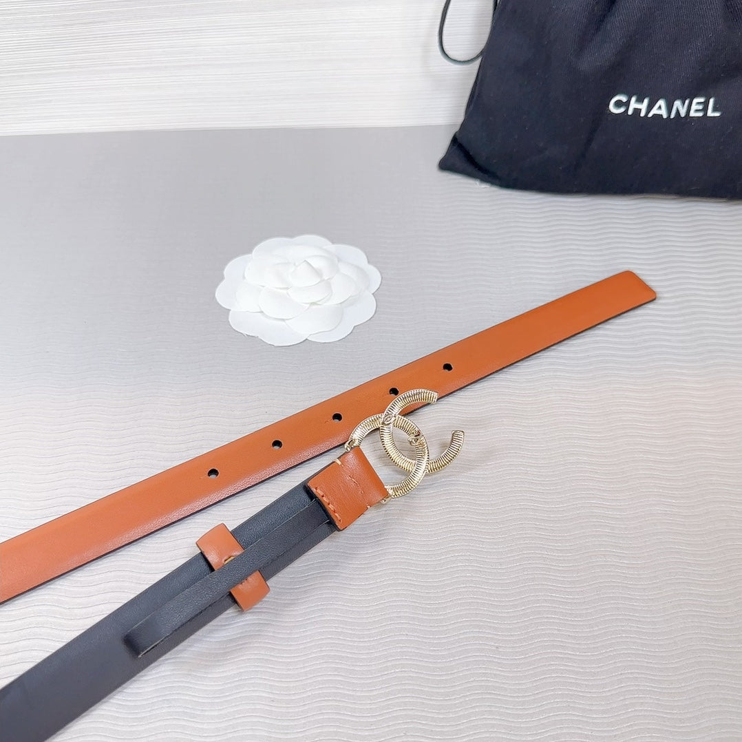 CC BELT 20 MM IN BRONZE BROWN SMOOTH CALFSKIN GOLD HARDWARE ATTACH RHINSTONE