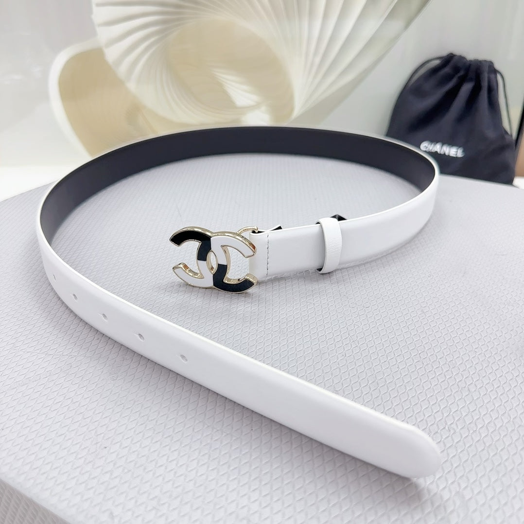 CC BELT 30 MM BLACK MIX WHITE CALFSKIN WITH METAL LOGO
