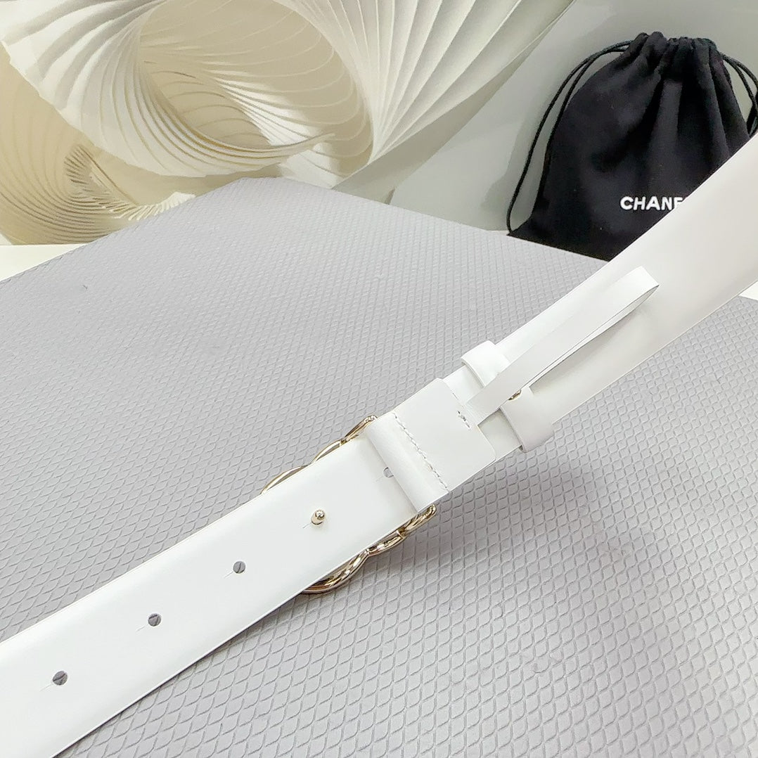 CC 30MM BELT IN WHITE SHINNY CALFSKIN WHITE LOGO