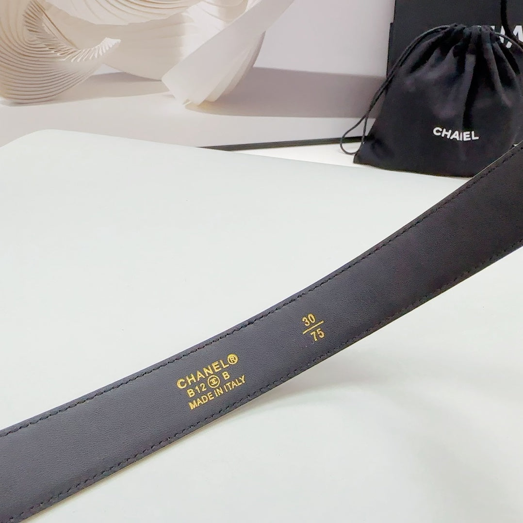 CC 30MM BELT IN BEIGE CREAM EMBROIDERED CALFSKIN METAL HARDWARE