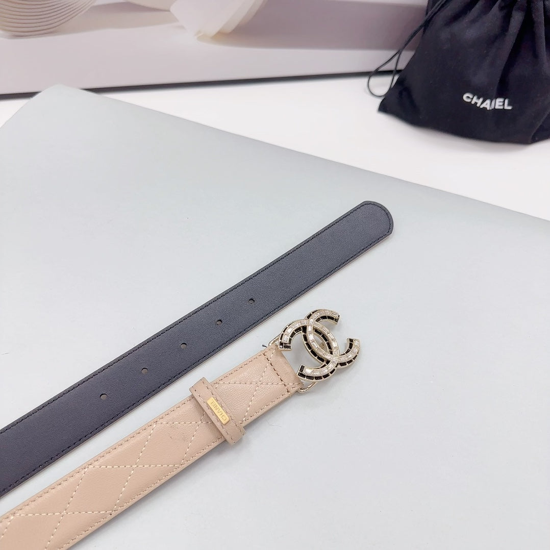 CC 30MM BELT IN BEIGE CREAM EMBROIDERED CALFSKIN METAL HARDWARE