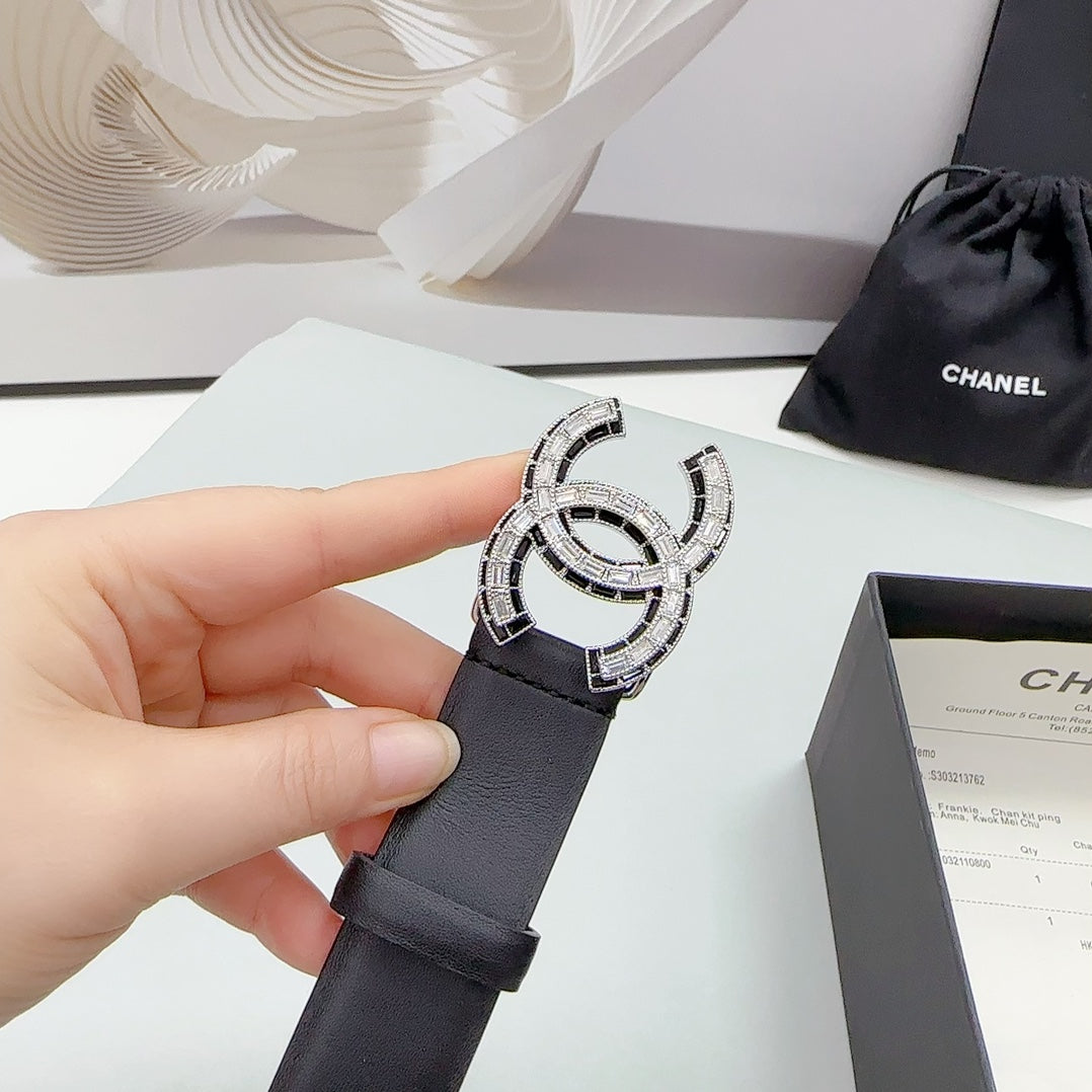 CC 30MM BELT IN BLACK CALFSKIN METAL HARDWARE