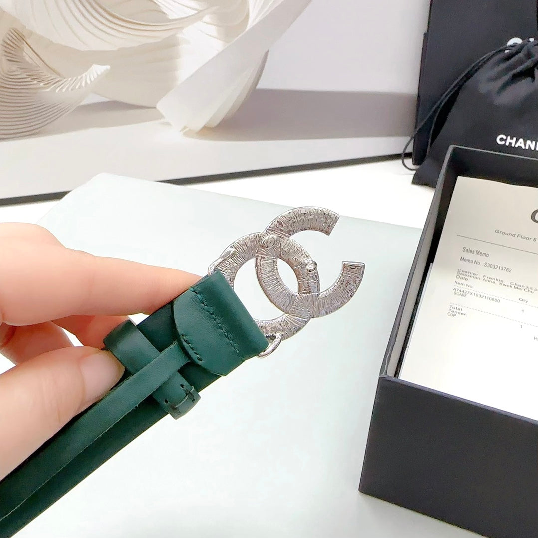 CC 30MM BELT IN GREEN FOREST CALFSKIN METAL HARDWARE