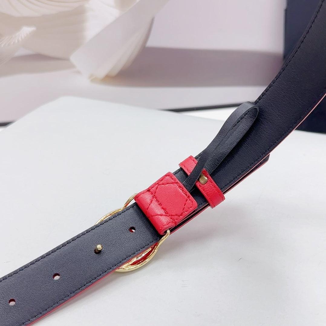 CC 30MM BELT IN CHERRY RED CALFSKIN GOLD HARDWARE ATTACH PEARLS