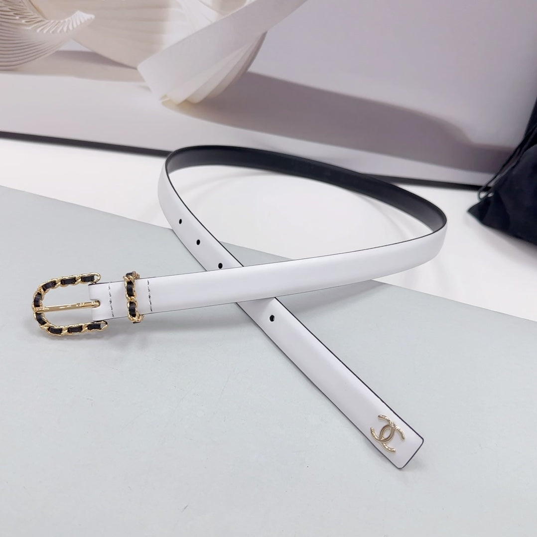 CC BELT 20 MM IN WHITE MIX BLACK CALFSKIN GOLD HARDWARE