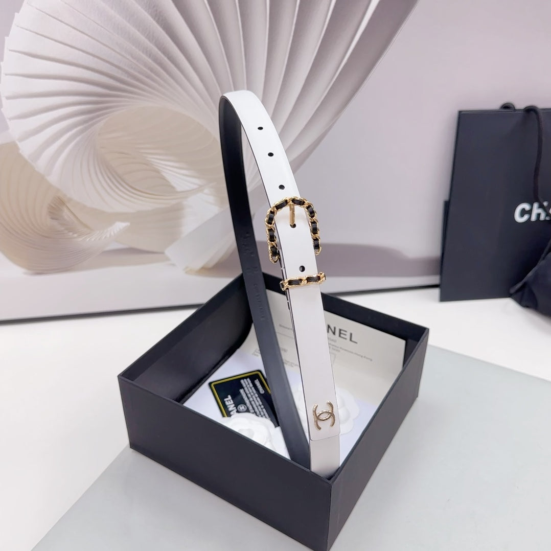 CC BELT 20 MM IN WHITE MIX BLACK CALFSKIN GOLD HARDWARE