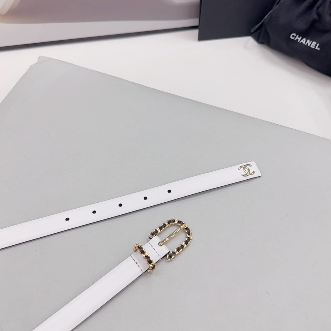 CC BELT 20 MM IN WHITE MIX BLACK CALFSKIN GOLD HARDWARE