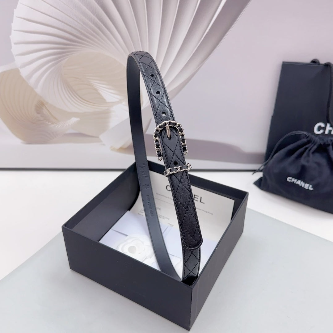 CC BELT 20 MM IN BLACK CALFSKIN SILVER HARDWARE