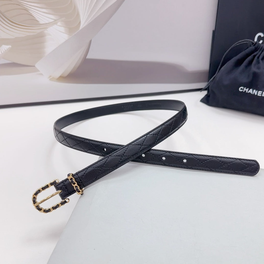 CC BELT 20 MM IN BLACK CALFSKIN GOLD HARDWARE