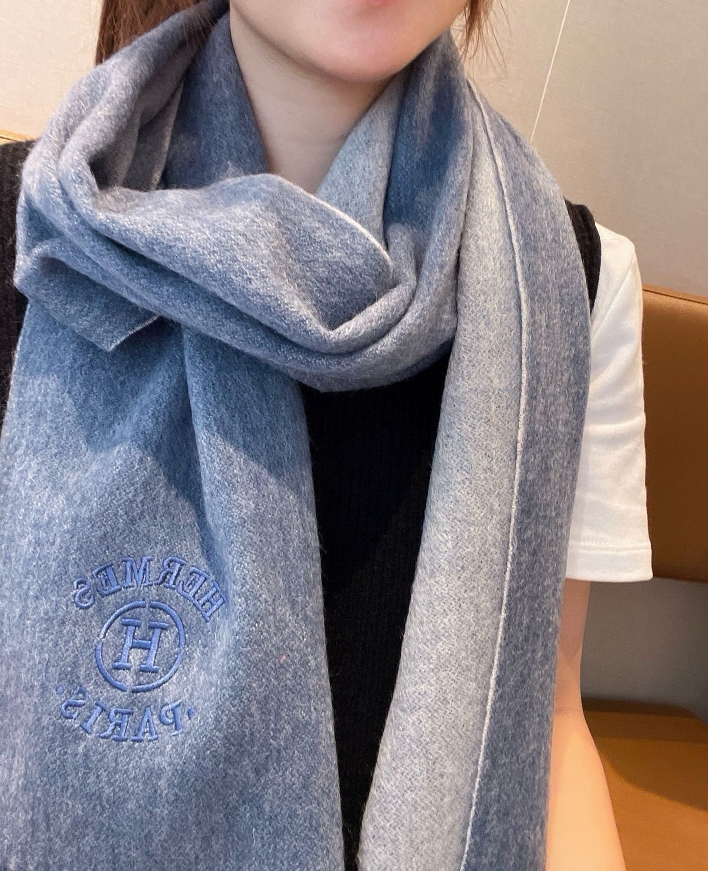 RECTO-VERSO MUFFLER 190 AEGEAN BLUE CASHMERE