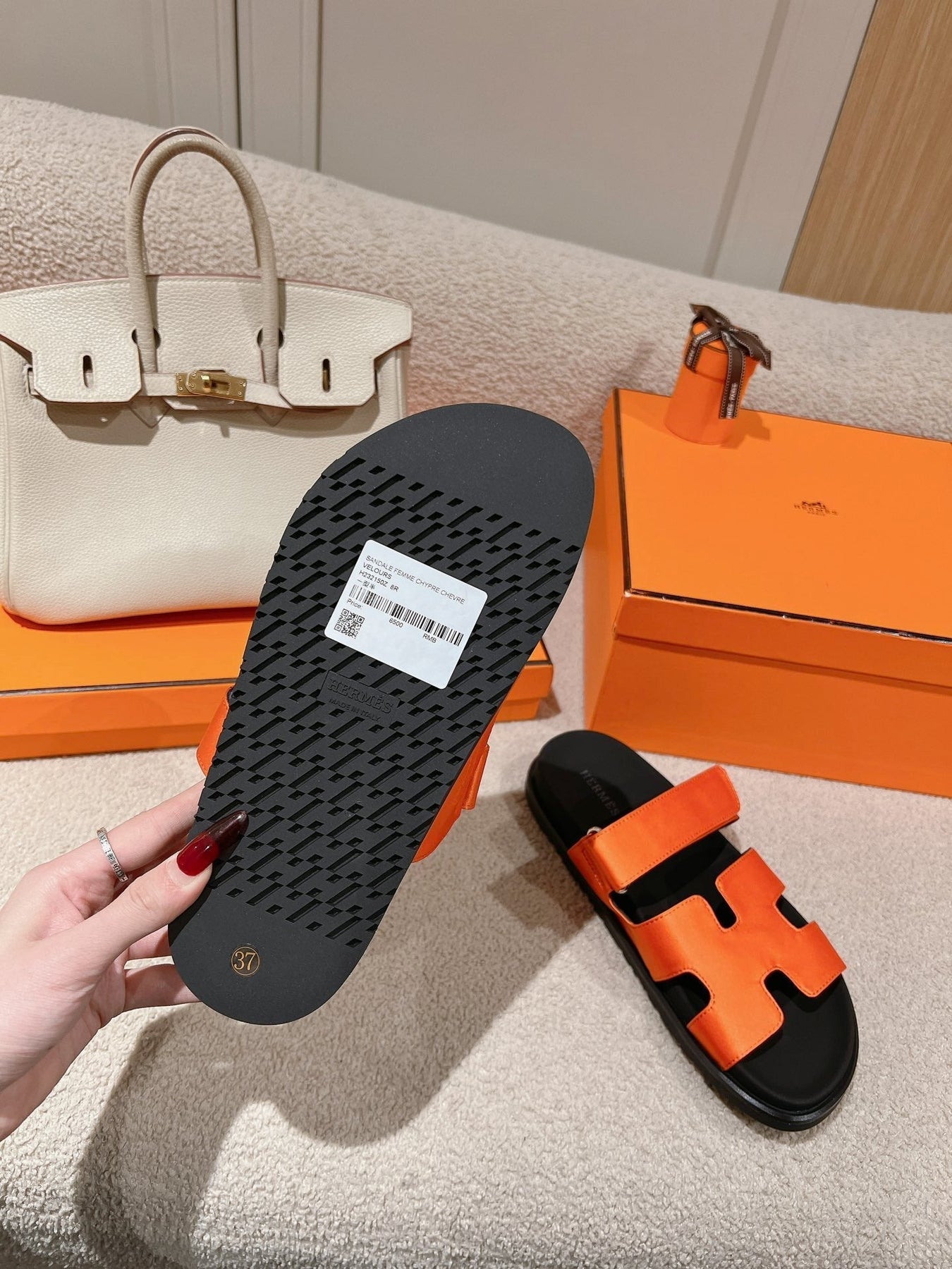 CHYPRE SANDAL BLACK MIX DARK ORANGE CALFSKIN