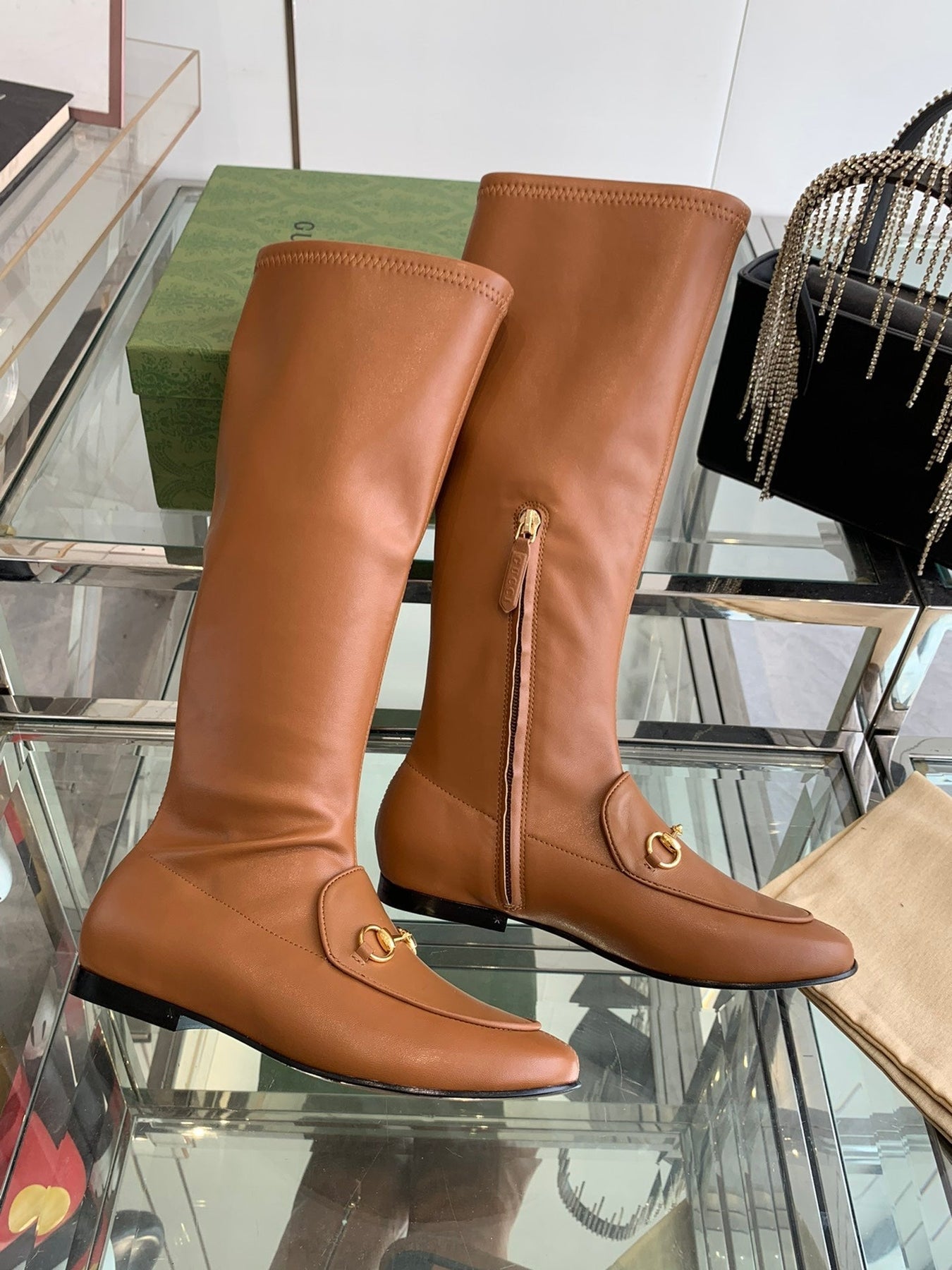 GG KNEE HIGH BOOTS WITH HORSEBIT IN CHOCOLATE BROWN CALFSKIN