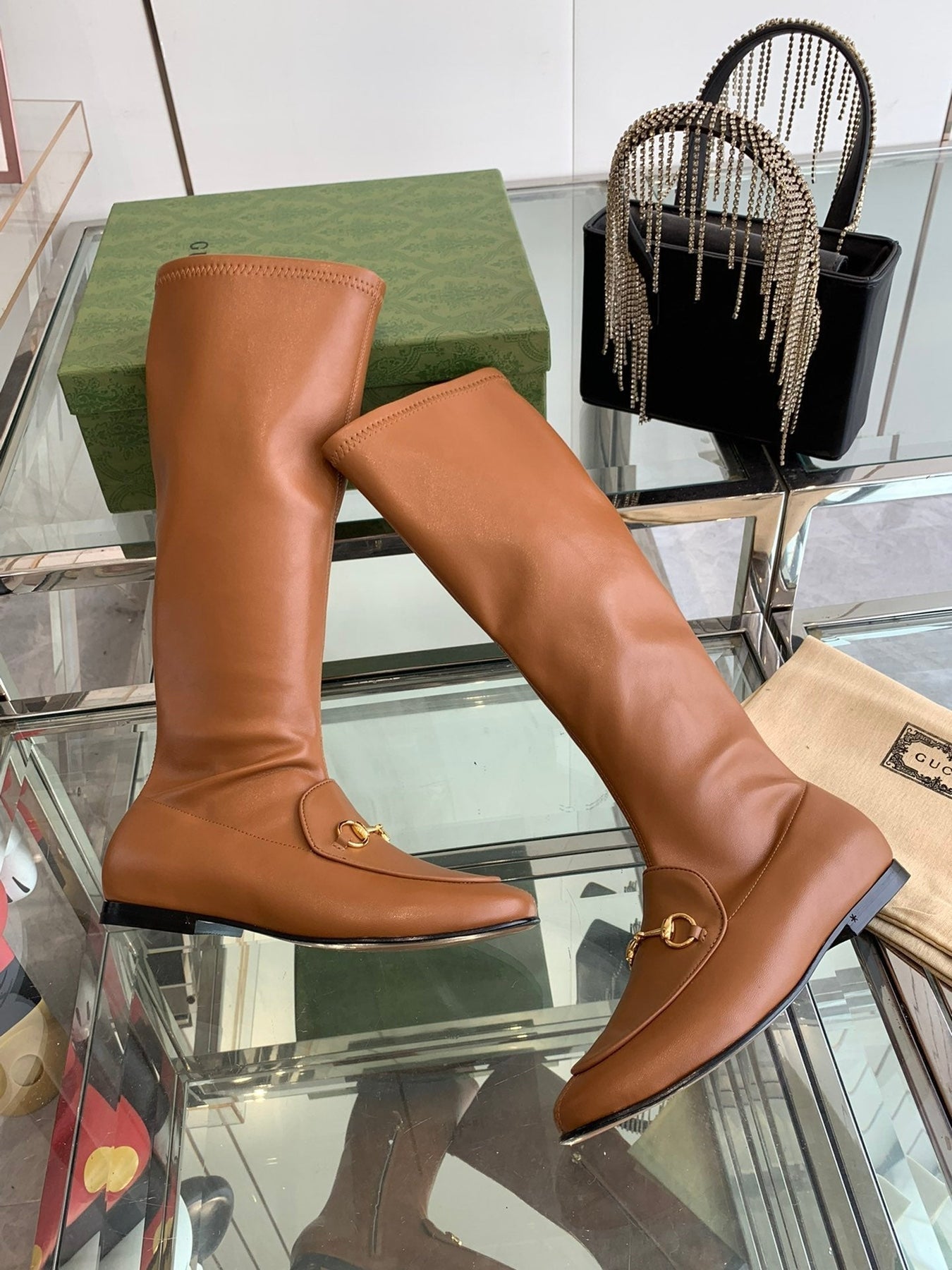 GG KNEE HIGH BOOTS WITH HORSEBIT IN CHOCOLATE BROWN CALFSKIN