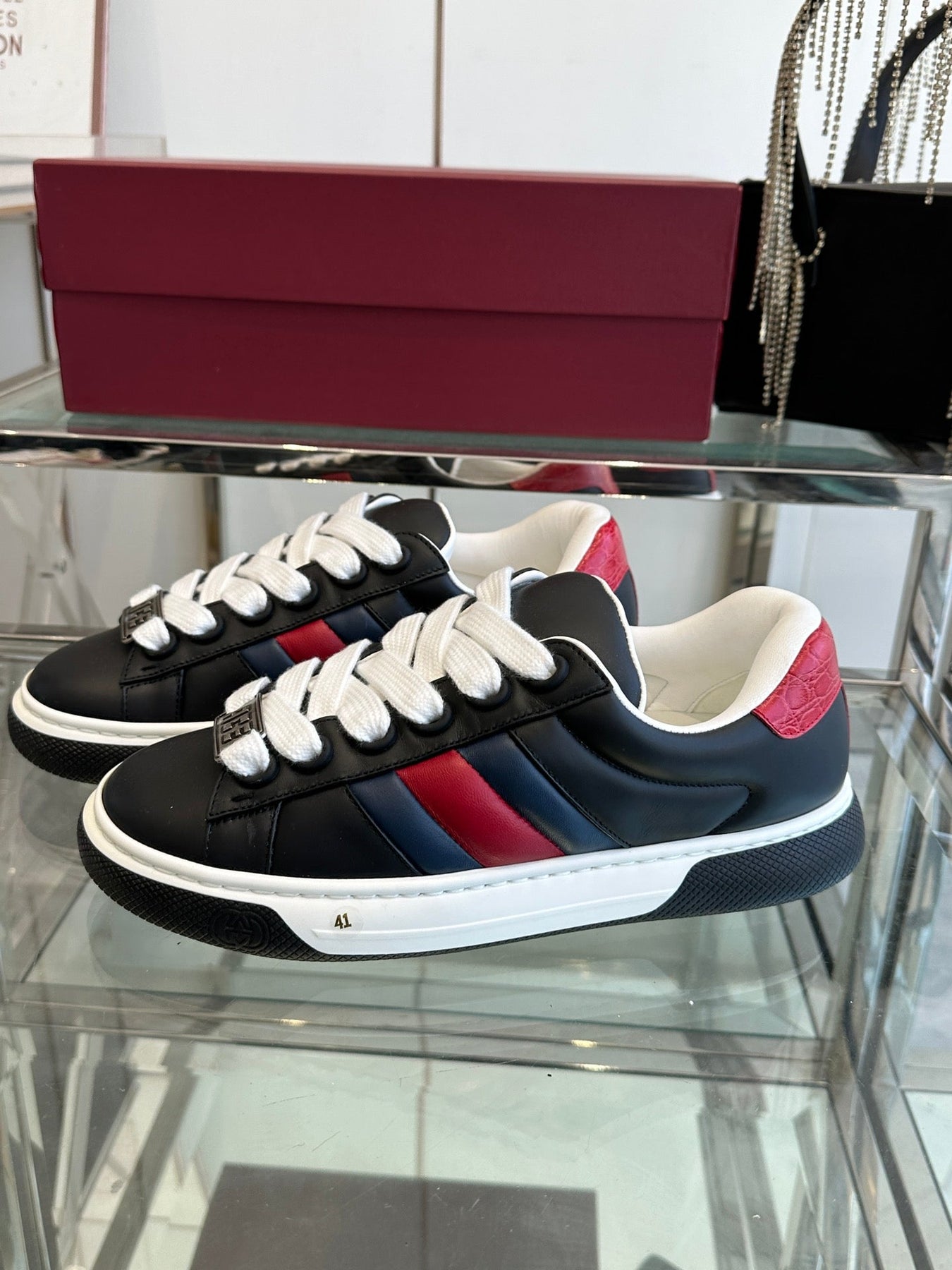 GG ACE SNEAKER IN BLACK SHEEPSKIN