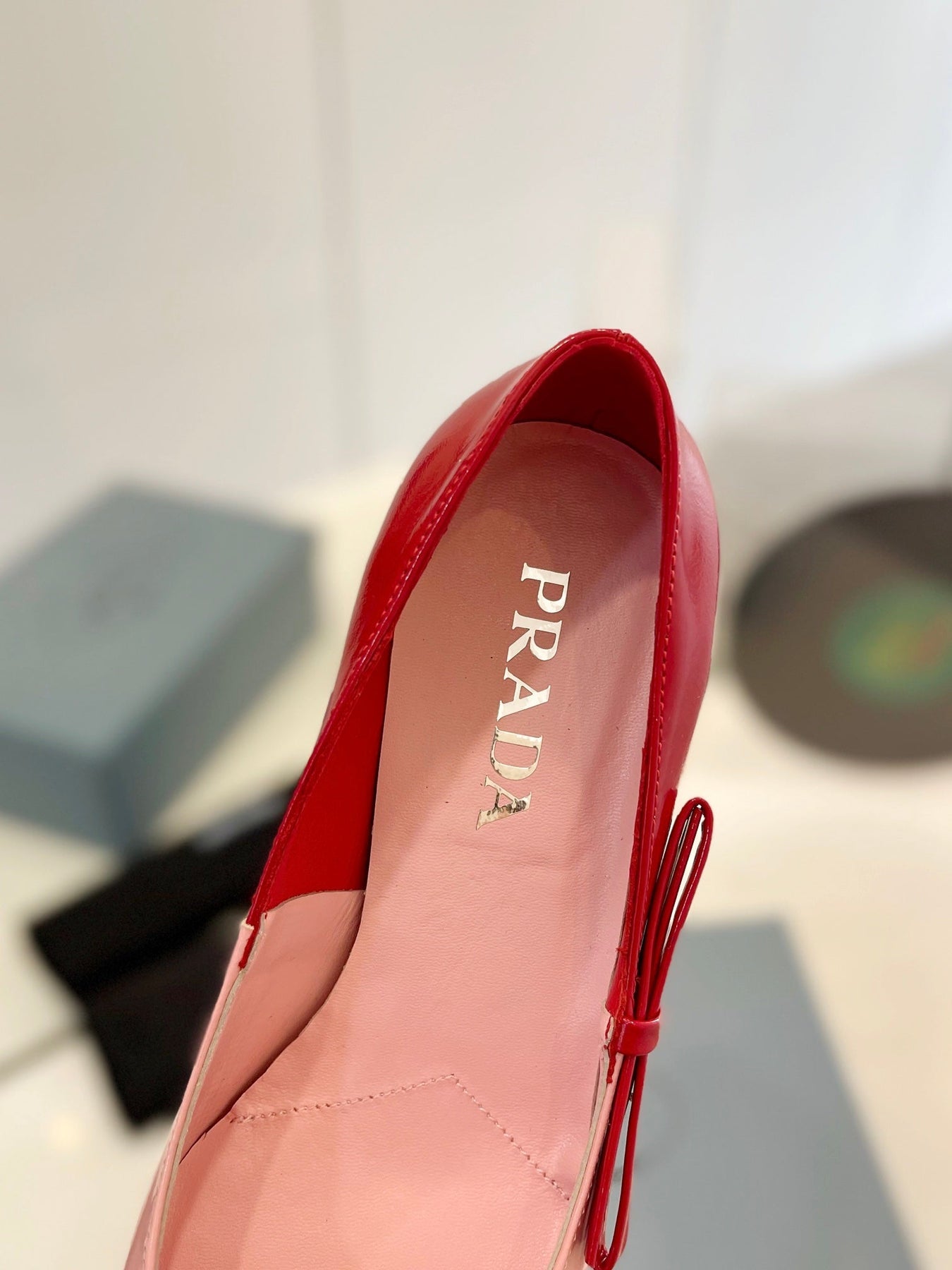 PRA MID - HEELS RED AND LIGHT PINK LAMBSKIN WITH BOW
