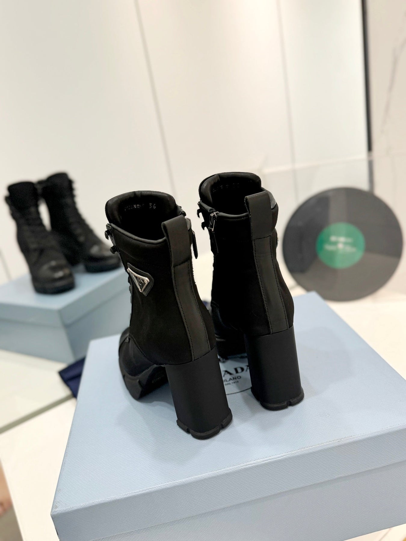 PRA RE-NYLON AND LEATHER BOOTIES BLACK