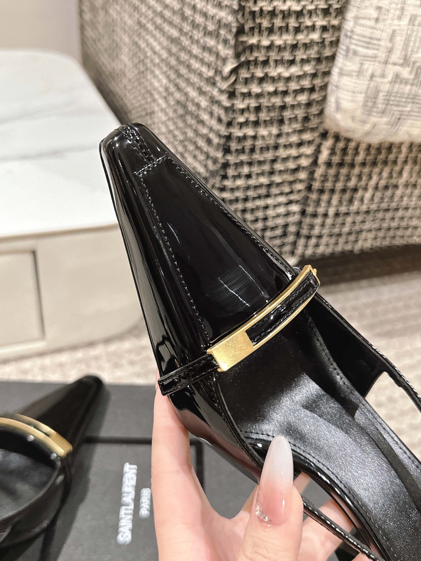 HIGH HEEL 7 CM SLINGBACK IN BLACK PATENT CALFSKIN