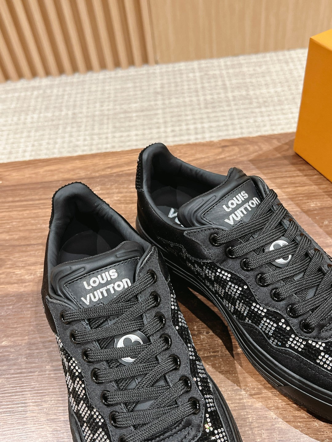 LV GROOVY SNEAKER IN BLACK DAMIER STRASS AND CALFSKIN