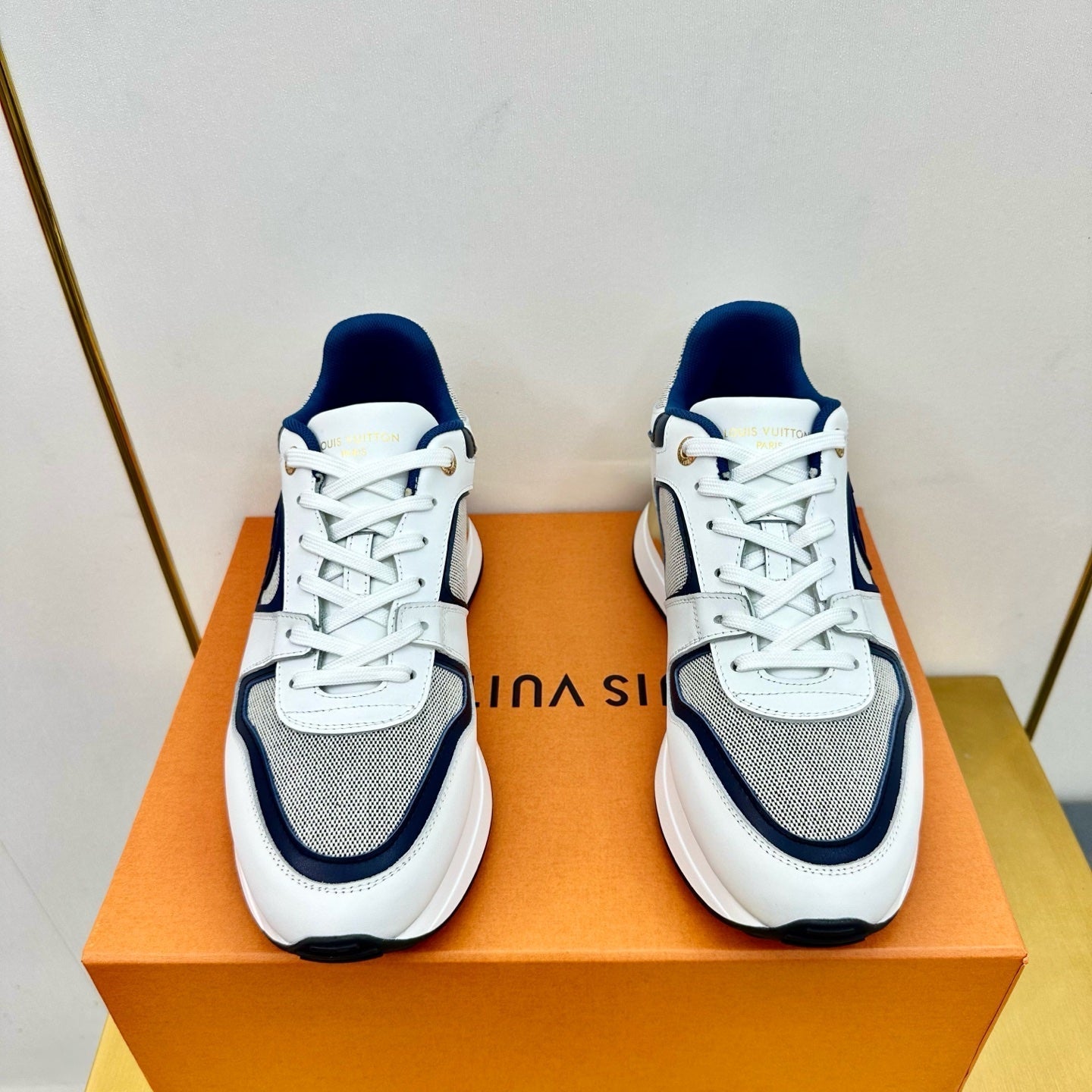 NEO RUN AWAY SNEAKER IN WHITE MIX NAVY BLUE CALFSKIN