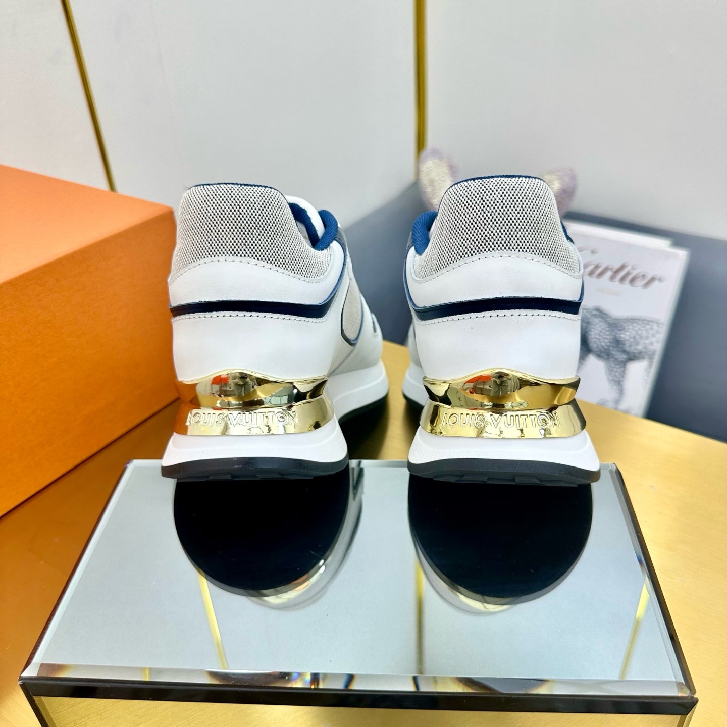 NEO RUN AWAY SNEAKER IN WHITE MIX NAVY BLUE CALFSKIN