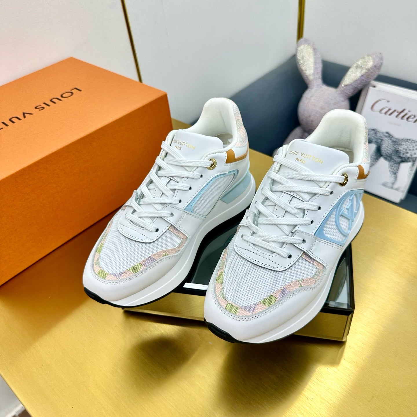 NEO RUN AWAY SNEAKER IN WHITE MIX LIGHT BLUE CALFSKIN