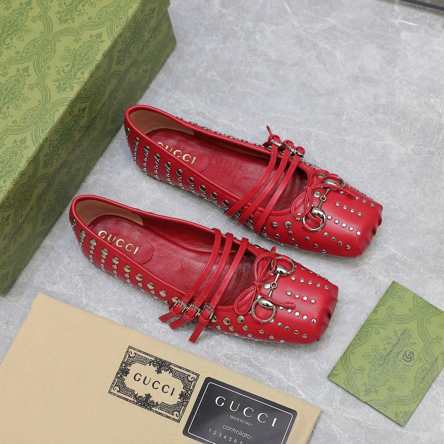 GG HORSEBIT BALLET FLAT RED HORIZONTAL STRAPS LAMBSKIN