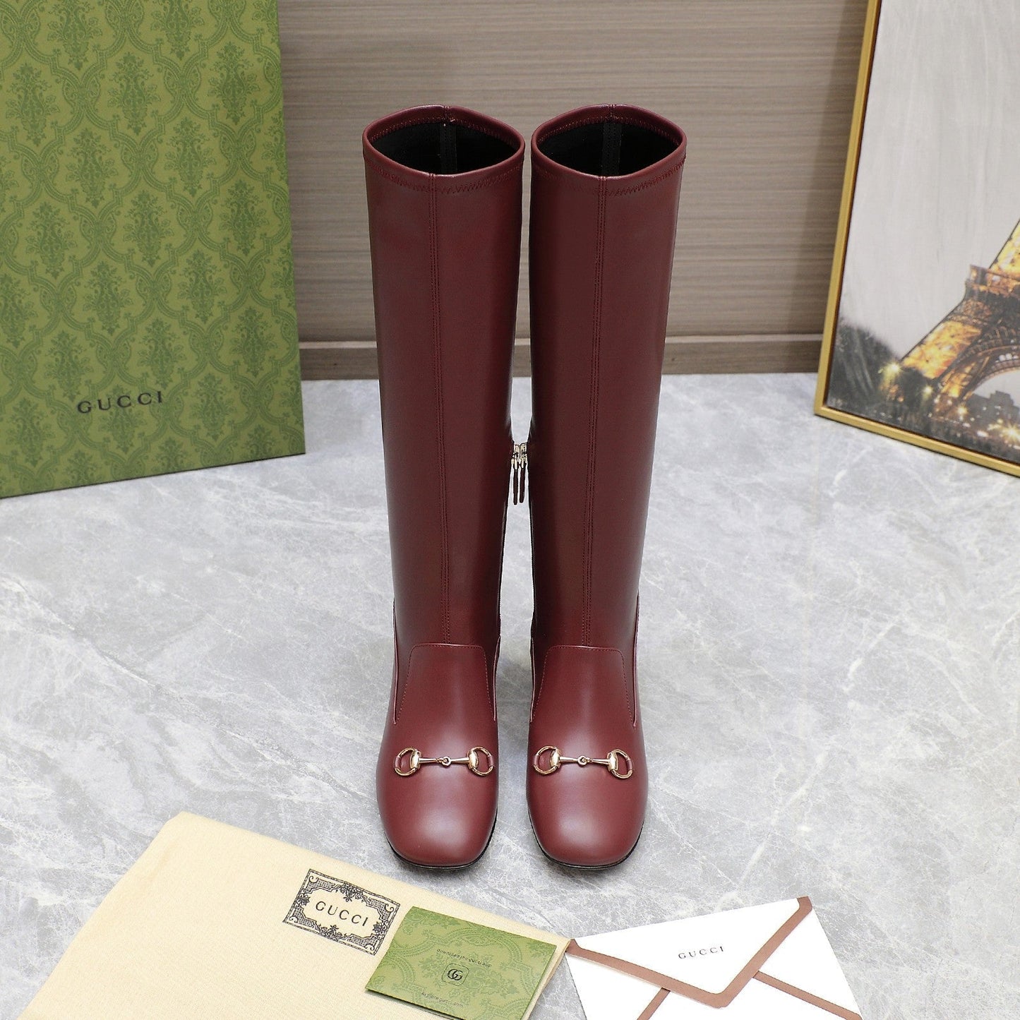 GG HORSEBIT KNEE HIGH BOOTS IN SANGRIA RED SHEEPSKIN