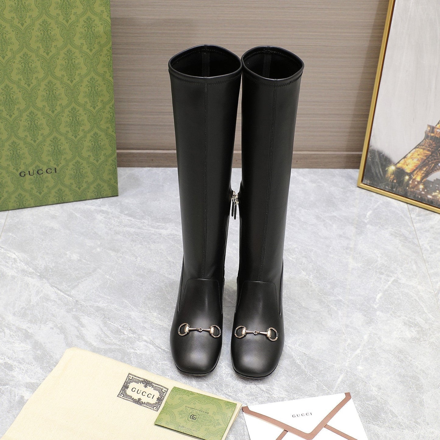 GG HORSEBIT KNEE HIGH BOOTS IN BLACK SHEEPSKIN