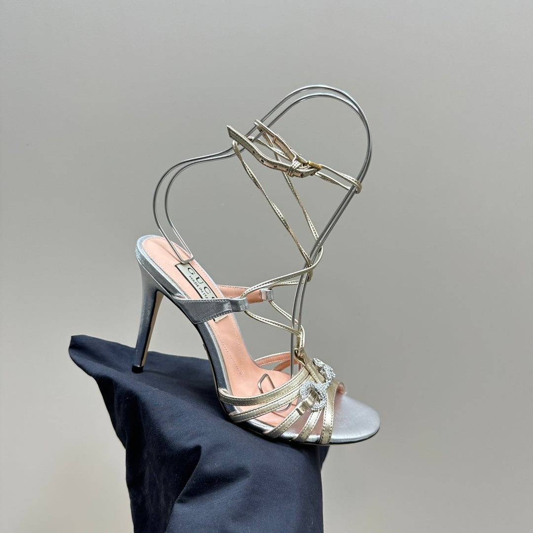 CRYSTAL HORSEBIT STRAPPY SANDAL 10.5CM IN PASTEL YELLOW PATENT LEATHER