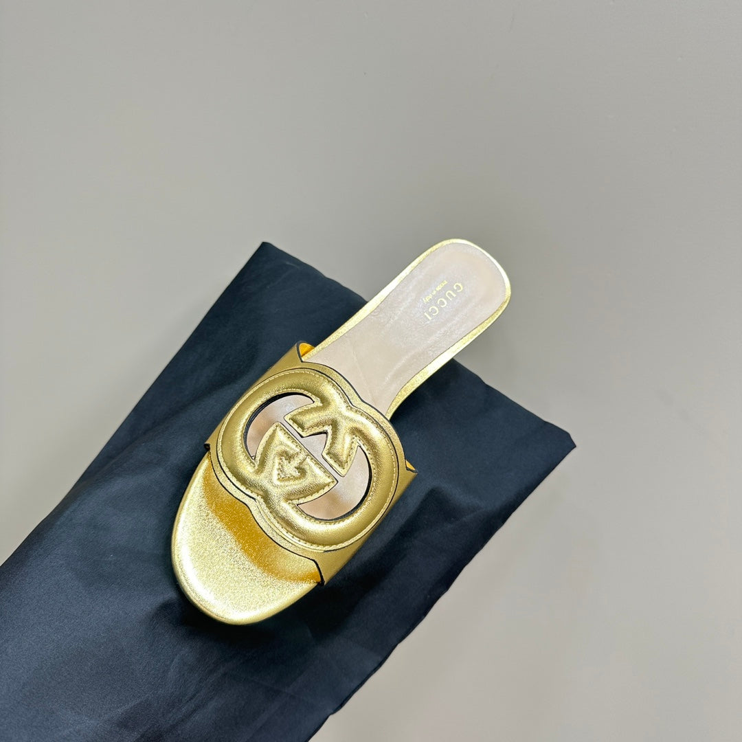 MID-HEEL 5 CM MULE IN GOLDEN CALFSKIN